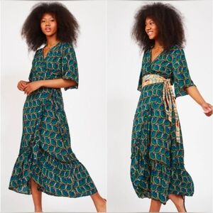 Chic Teal Patterned Maxi Dress